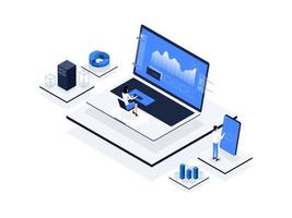 Product analytics Isometric Illustration Flat Color. Suitable for Mobile App, Website, Banner, Diagrams, Presentation, and Other Graphic Assets. vector