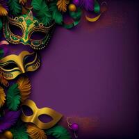 Violet Mardi Gras Carnaval Background with Mask. photo