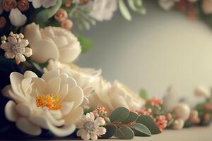 Realistic Wedding Floral Border Blur. Illustration photo