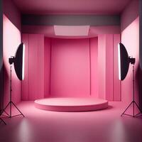 Pink studio room background with spotlight on. Illustrator photo