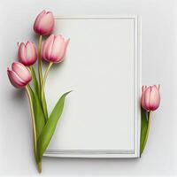 Page with pink tulip flowers. Illustration photo