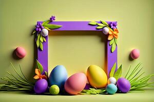 Easter background with empty frame nature. Illustration photo