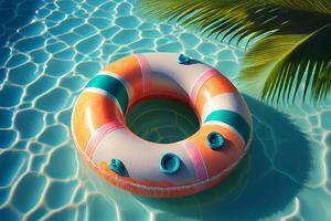 piscina boya salvavidas verano vacaciones palmera. ilustración generativo ai foto