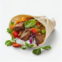 Kebab with Lamb and Vegetables in Pita Bread. photo