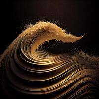 Golden Glitter Wave on Black Background. photo