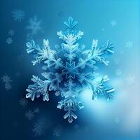 Blue Beautiful Snowflake Glossy Winter Background. photo