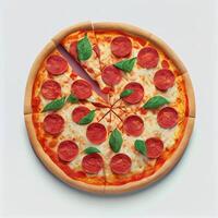 pepperoni Pizza en blanco antecedentes. ilustración generativo ai foto