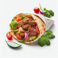 Kebab with Lamb and Vegetables in Pita Bread. photo