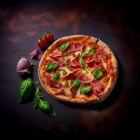 Pizza on wooden board. Illustration photo