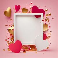 Pink Valentines Day Greeting Card Love Background. Illustration Generative AI photo