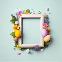 Frame Happy Easter concept with eggs. Illustration photo