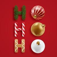 Phrase Ho Ho Ho made from different christmas elements. Decoration from candies, branches, christmas balls. New Year and Christmas concept vector