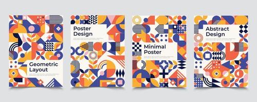 Bauhaus inspired posters with square figures and text. Minimal modern abstract brochures. Abstract retro posters with basic figures templates vector