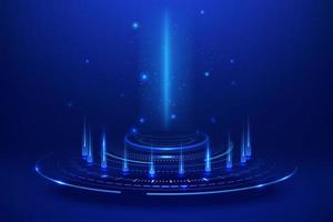 Glowing blue rings, futuristic elements, hologram, magic portal. Sci-fi digital hi-tech elements. Podium for teleportation or stage for presentation vector