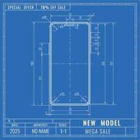 Mobile phone as technical blueprint drawing. Smartphone sale technical outline concept. Mechanical engineering drawings vector