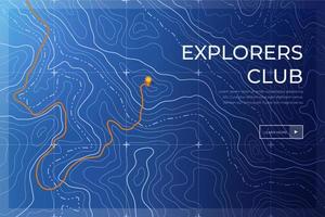 Topographic contour map with marker. Map pattern with mountain texture and grid. Travel in the mountains vector