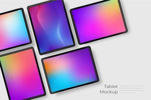 Realistic black tablets with colourful screens. Illustration of device with touchscreen display vector