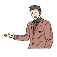 Illustration icon of gesture man doing presentation at meeting. really good for icon of powerpoint, presentation icon for your business vector