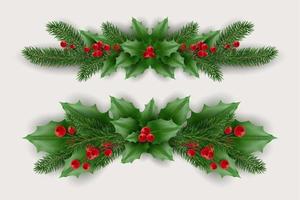 Christmas garland of tree branches, berries. Realistic looking Christmas tree branches decorated with berries and leaves vector