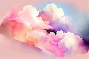 Watercolor sugar cotton clouds background light pink background. Illustration photo