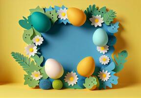 Frame Happy Easter concept with eggs. Illustration photo