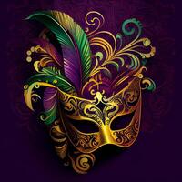 Violet Mardi Gras Carnaval Background with Mask. photo