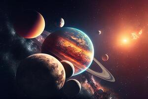 Space art with other planets and black hole Photography. Illustration photo