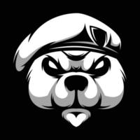 Bear Army Black and White Mascot Design vector