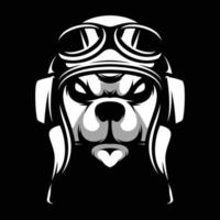 Bear Pilot Black and White Mascot Design vector