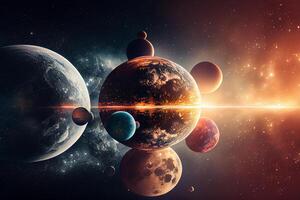 Space art with other planets and black hole Photography. Illustration photo