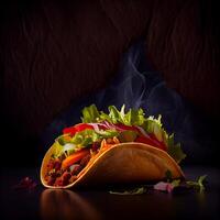 Delicious Tacos Fast Food on a Dark Background. photo