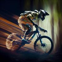 Man goggles rides bike. Illustration photo