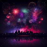 Pink and Blue Exciting Holiday Firework Party Background photo