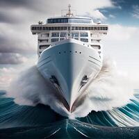 Ocean big cruise ship sails in the ocean. Illustration photo