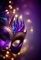 Violet Mardi Gras Carnaval Background with Mask. photo