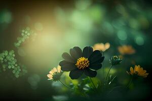 Blooming Chamomile in a Meadow on a Green Background Illustration photo