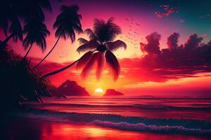 Beautiful Colorful Sunset Background Tropical Ocean beach. Illustration photo