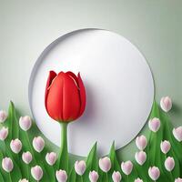 Spring realistic red tulip flower background with empty. Illustration photo