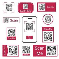 A set of QR codes for scanning. Smartphone id icon with barcode. Vector illustration.