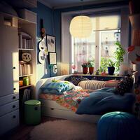 Blue Cute Childish Room Interior. photo