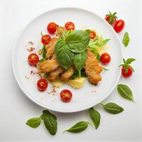 Salad of Arugula Fried Chicken Meat. photo