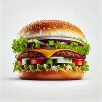 Beef Burger On White Background. photo