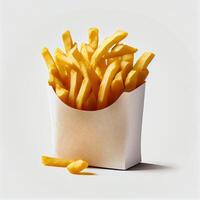 French Fries on the White Background. Illustration Generative AI photo