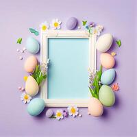 Frame Happy Easter concept with eggs. Illustration photo