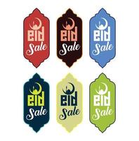 eid rebaja póster diseño con descuento oferta y colgando linternas vistoso vector diseño