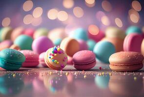 Closeup of colorful sweet macarons dessert photo