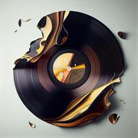 Music record falls apart on the side on musical notes. Illustration photo