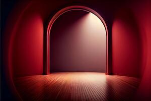 Red studio room background with spotlight on. Illustrator photo