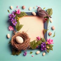 Frame Happy Easter concept with eggs. Illustration photo