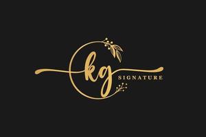 luxury gold signature initial K G logo design isolated leaf and flower vector